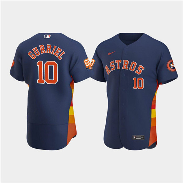 Men's Houston Astros #10 Yuli Gurriel Navy 60th Anniversary Flex Base Stitched Baseball Jersey - Click Image to Close